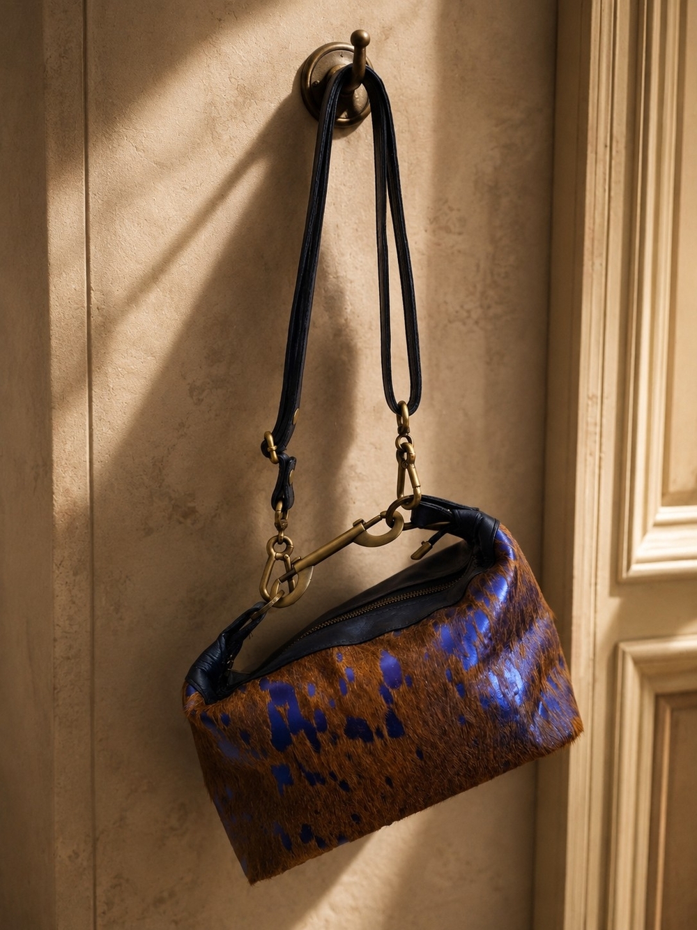 Pierre Laborde Metallic Blue Leather & Brown Pony Hair Shoulder Bag - 1 OF 1